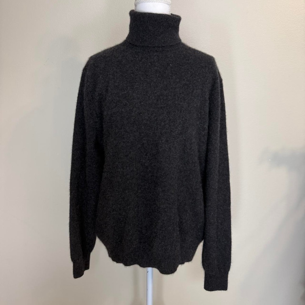 Black Brown 1826 100% 2 Ply Cashmere Turtleneck Sweater Womens XL Grey